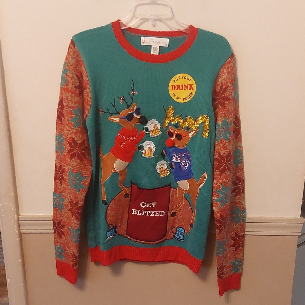 Jolly Sweaters Ugly Christmas Sweatee Drink Pocket Get Blitzed Mens Sz S